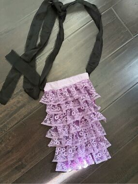 Lace Ruffle Lavender Neck Jabot with Black Tie